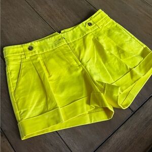 Vince Camuto High-Waist Pleated Front Bright Yellow Women’s Shorts